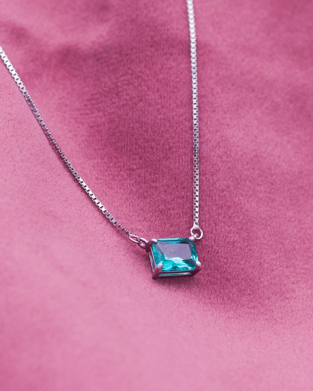 Silver Azure Glow Solitaire Pendant Necklace