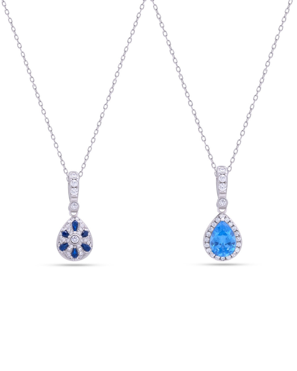 Silver Azure Glow Teardrop Pendant Necklace