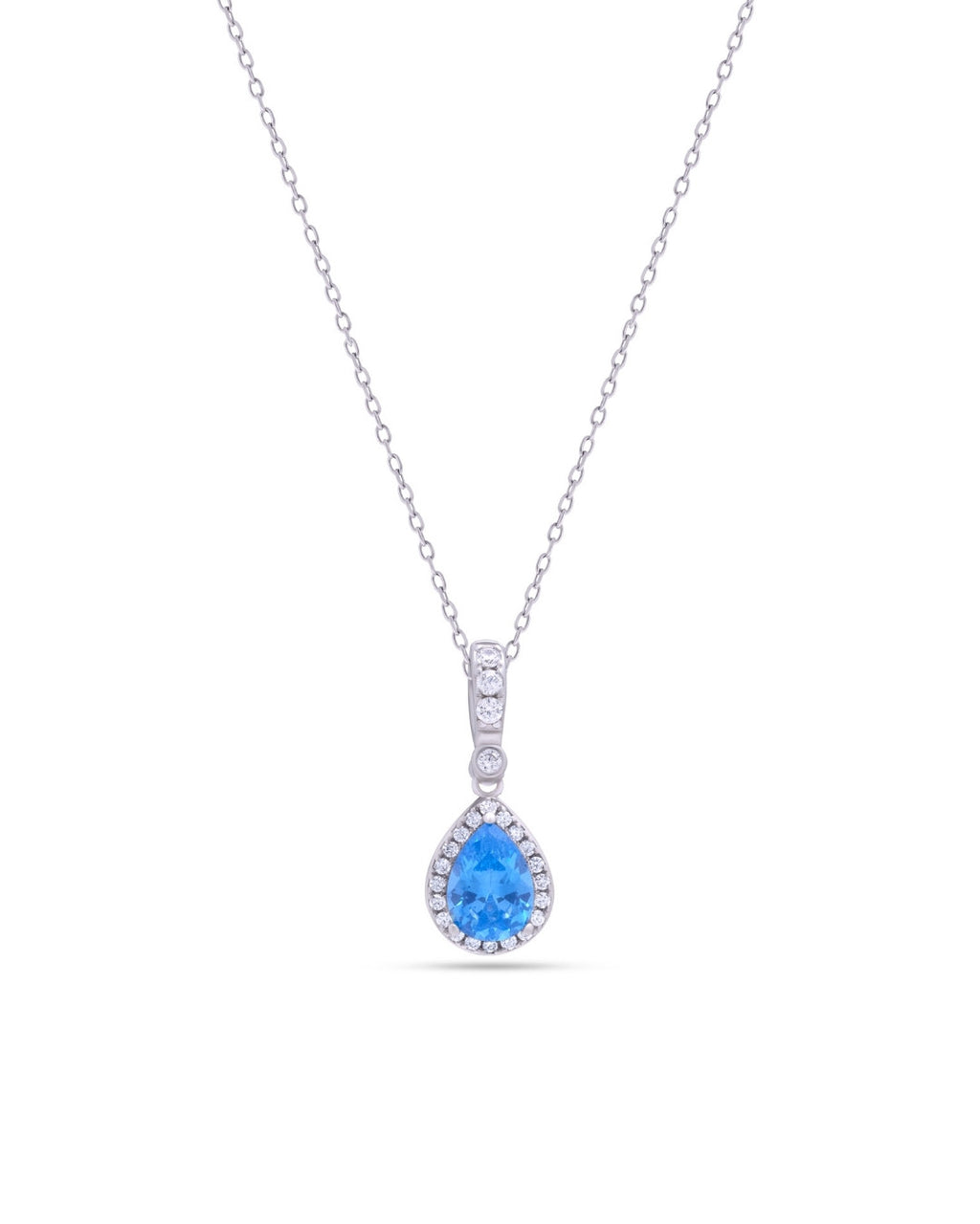 Silver Azure Glow Teardrop Pendant Necklace