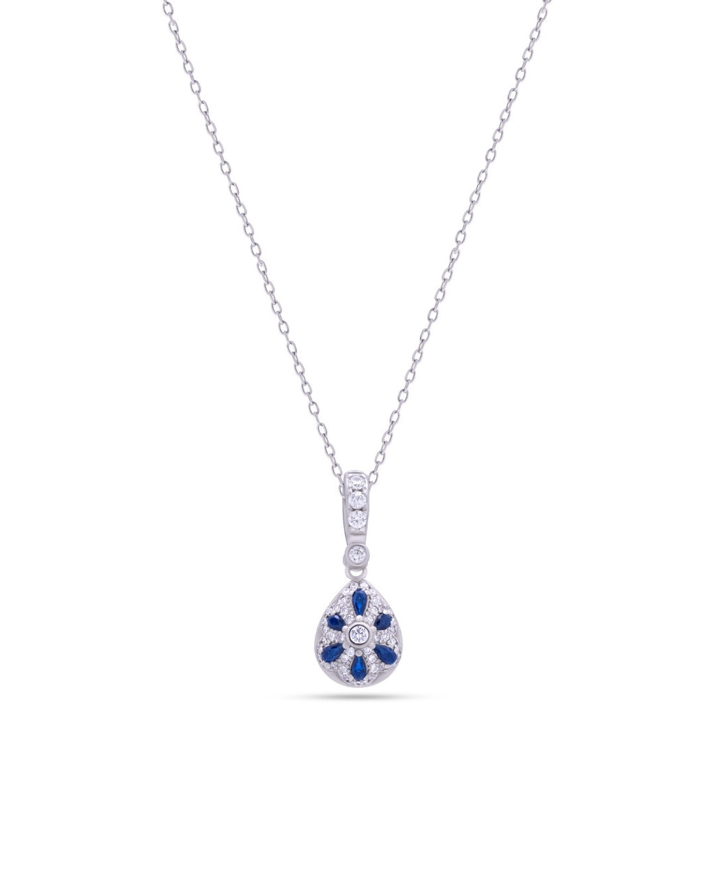 Silver Azure Glow Teardrop Pendant Necklace
