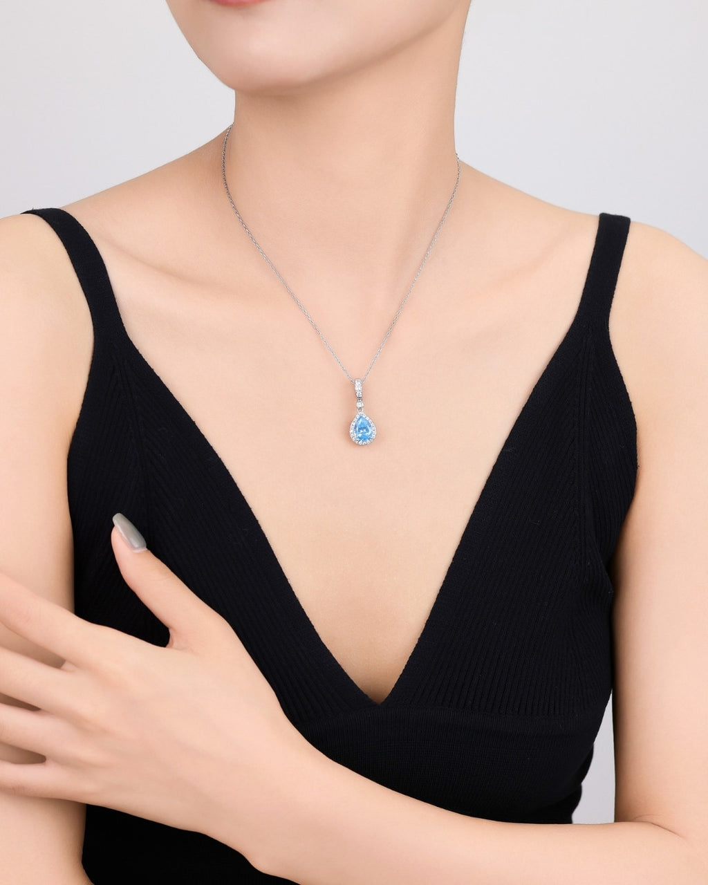 Silver Azure Glow Teardrop Pendant Necklace