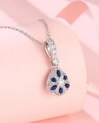 Silver Azure Glow Teardrop Pendant Necklace