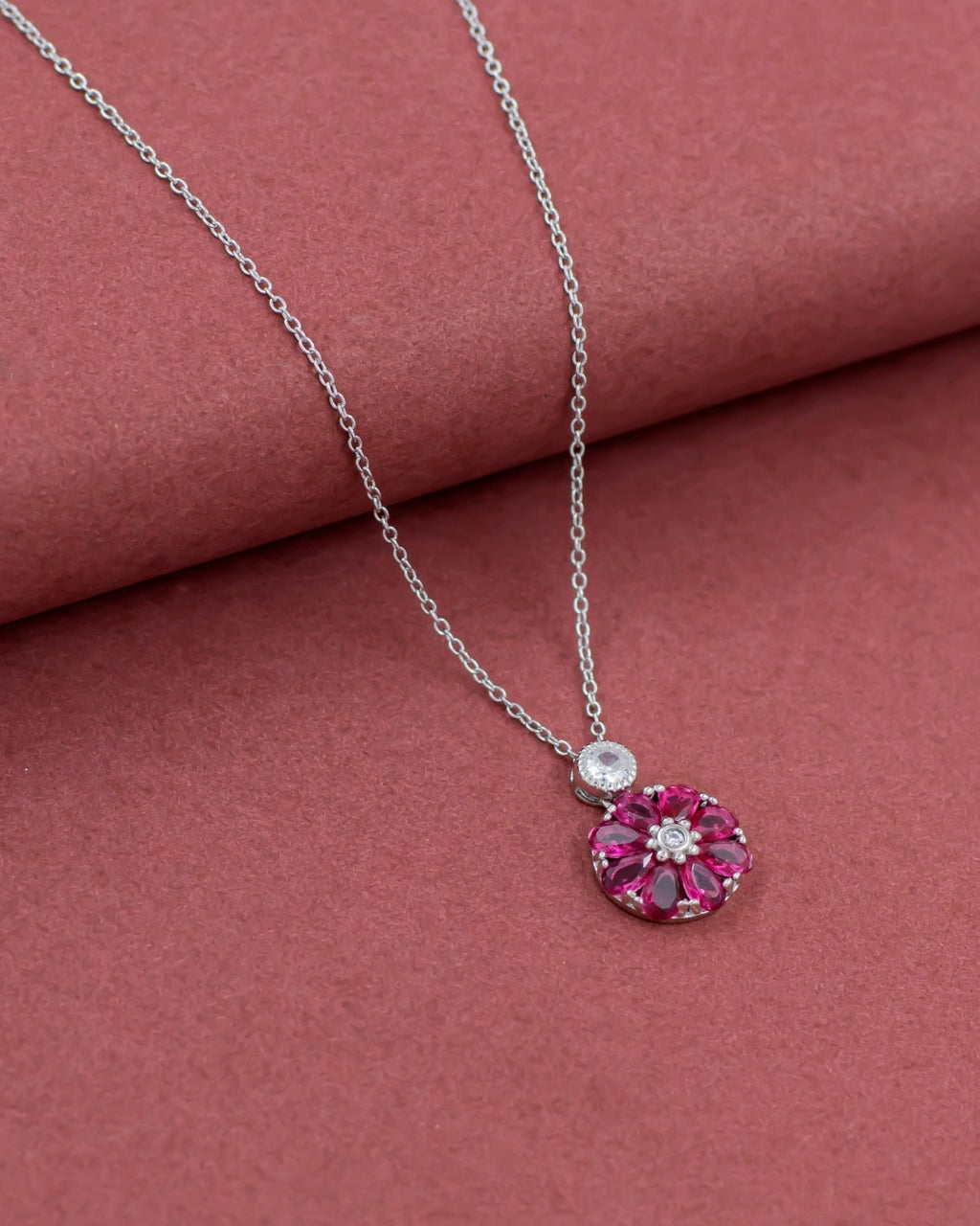 Silver Blooming Radiance Floral Pendant Necklace