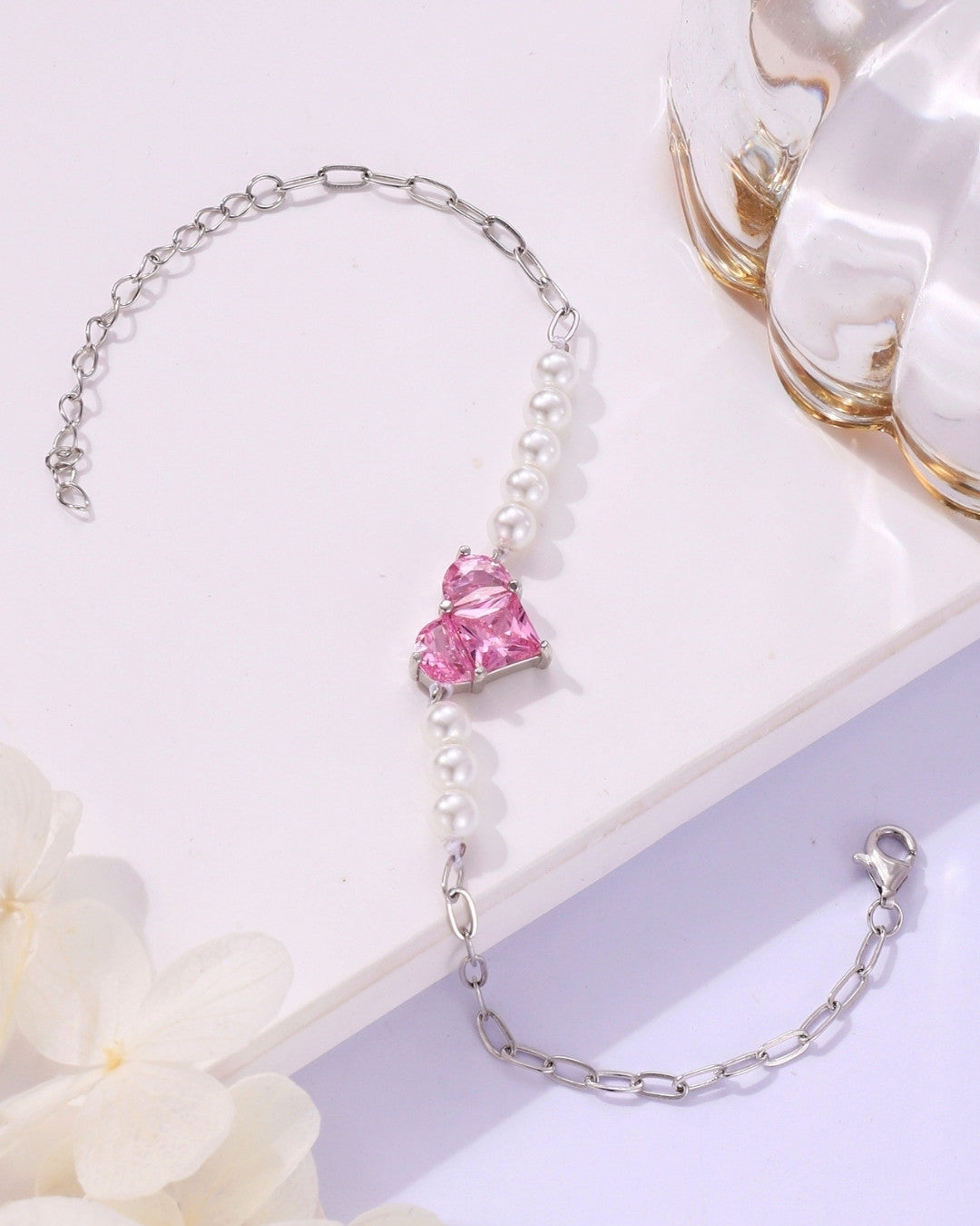 Silver Blush Love Pearl Charm Bracelet
