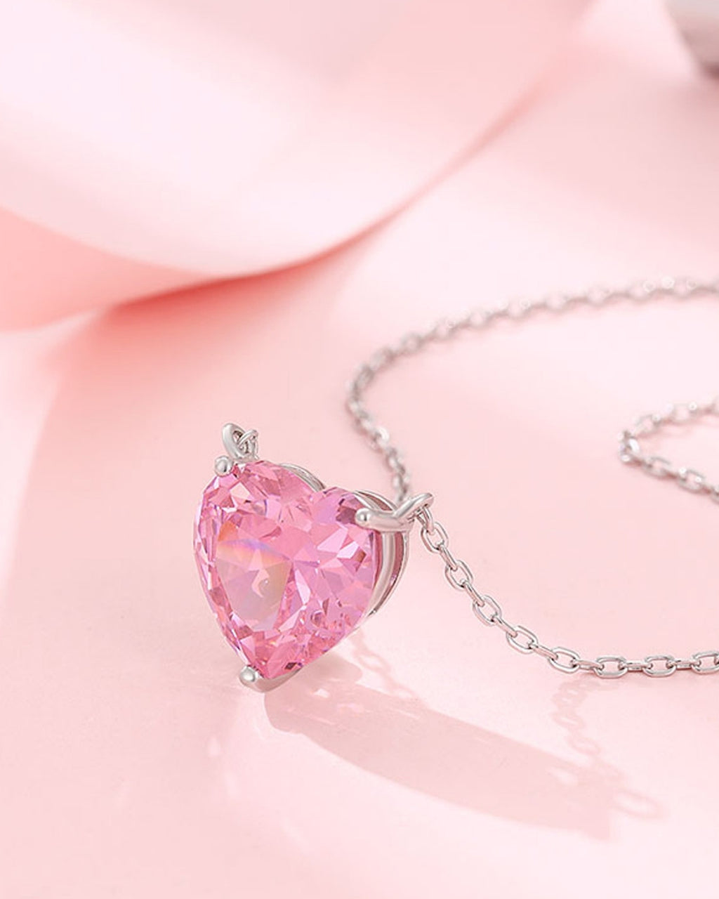 Silver Blushing Romance Heart Pendant Necklace