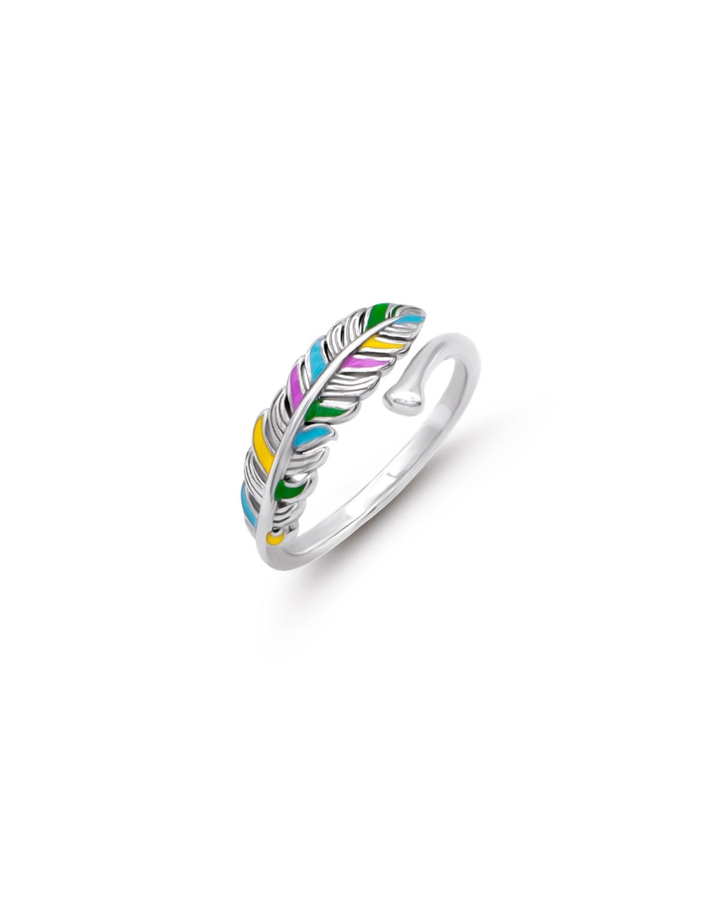 Silver Bohemian Spectrum Feather Ring