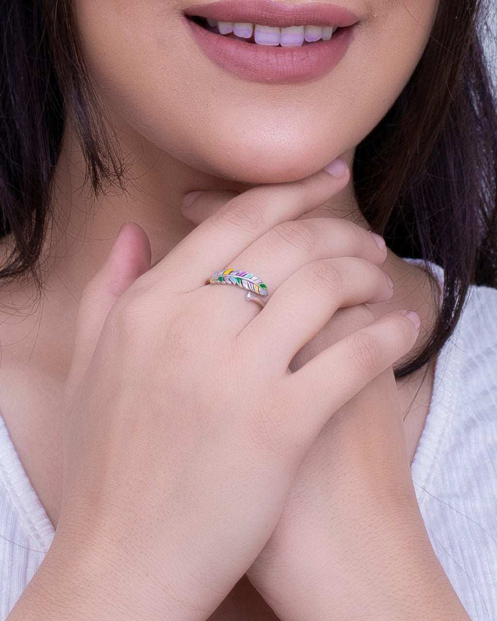 Silver Bohemian Spectrum Feather Ring