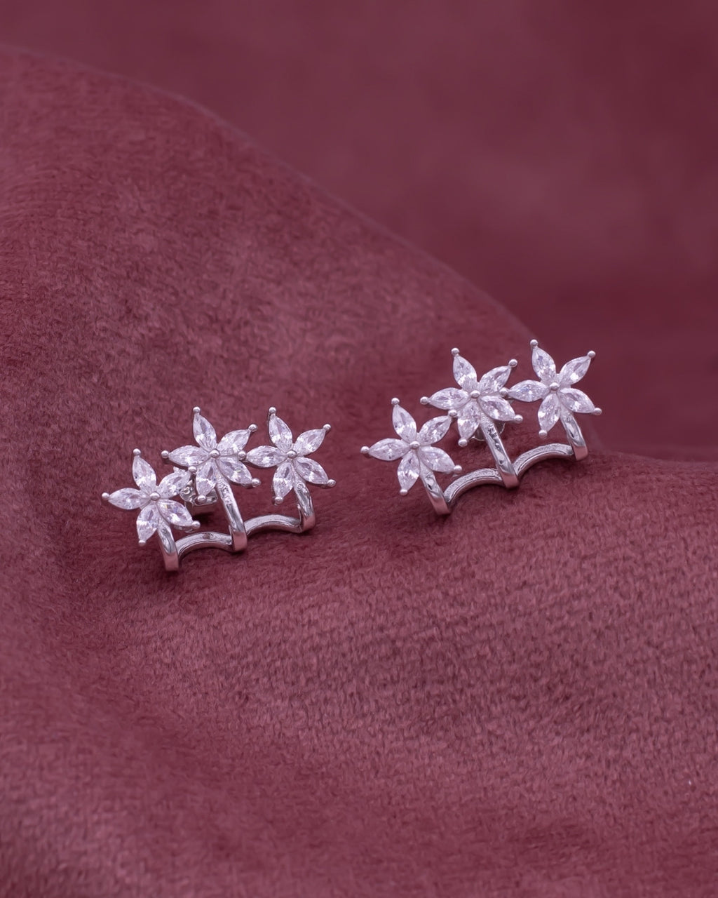 Silver Celestial Blossom Climber Earrings