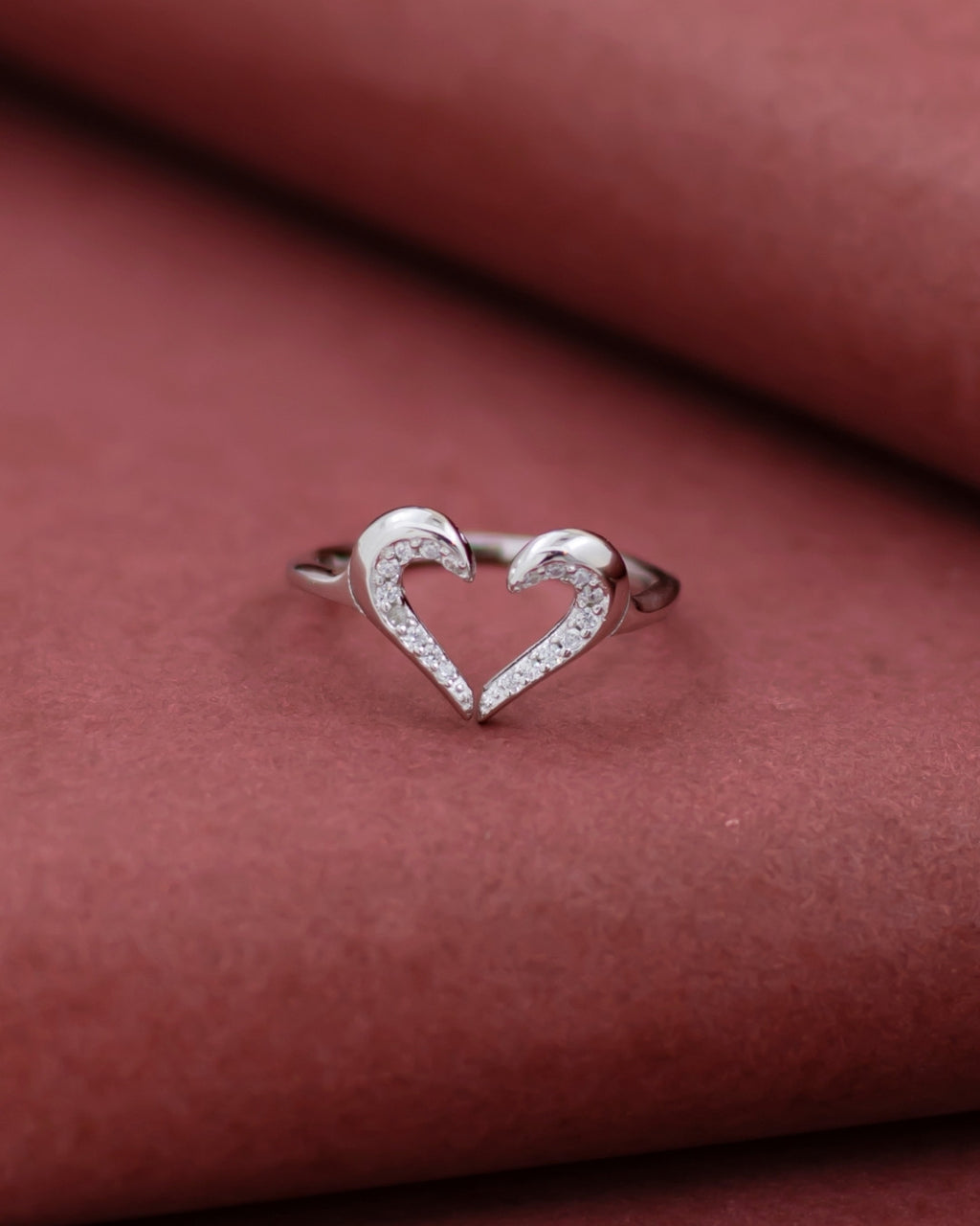 Silver Celestial Love Open Heart Ring