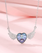 Silver Celestial Wings Heart Pendant Necklace