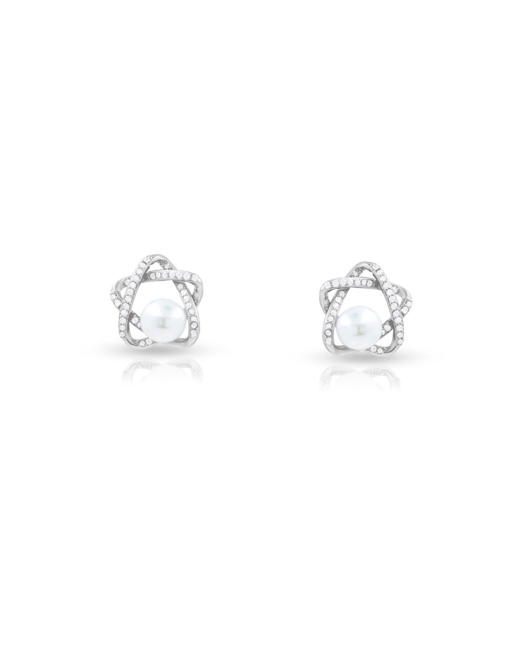 Silver Cosmic Orbit Pearl Stud Earrings