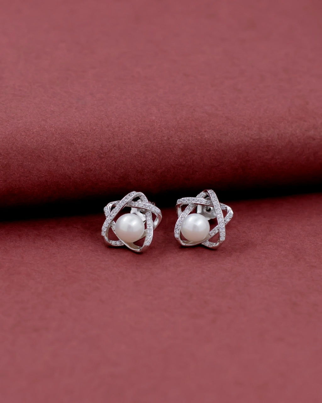 Silver Cosmic Orbit Pearl Stud Earrings