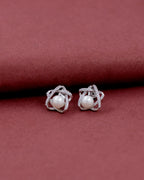 Silver Cosmic Orbit Pearl Stud Earrings