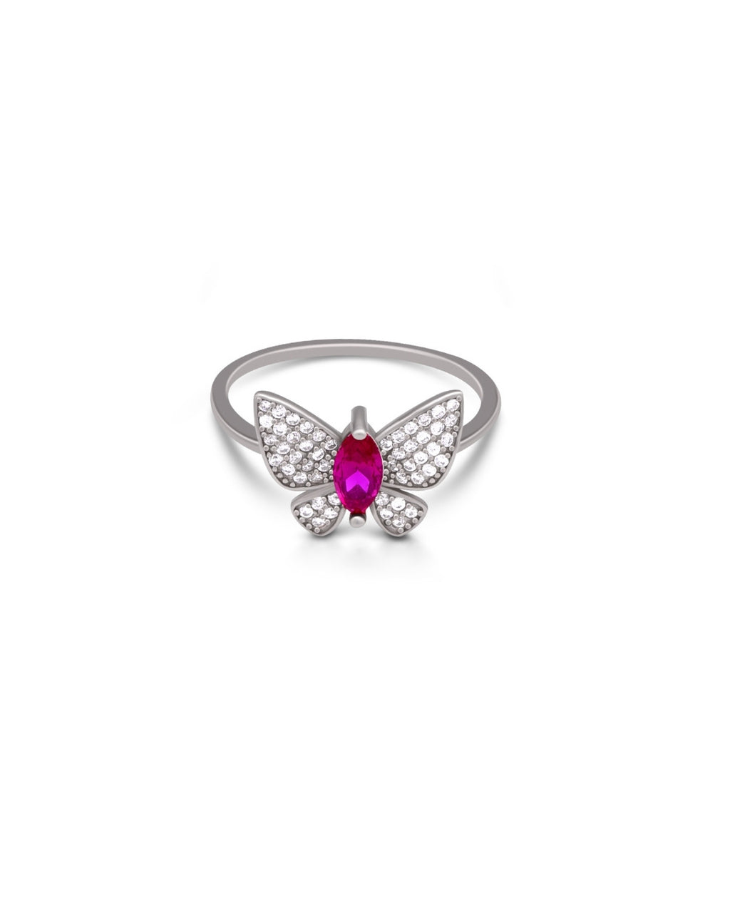 Silver Crimson Wings Butterfly Ring