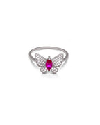 Silver Crimson Wings Butterfly Ring