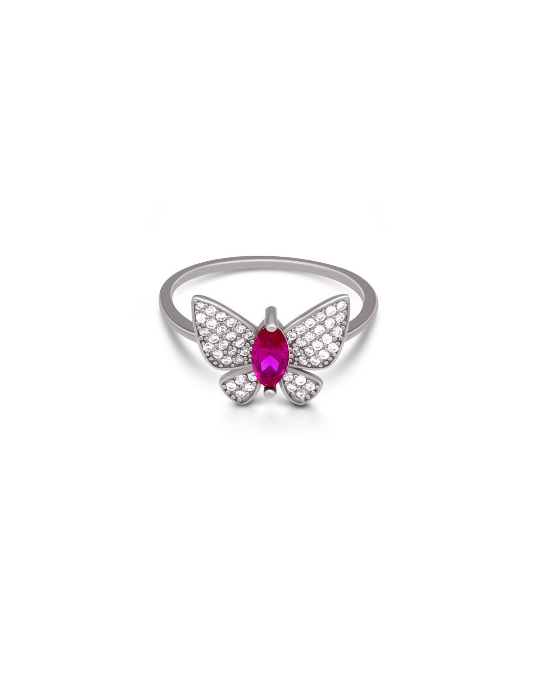 Silver Crimson Wings Butterfly Ring