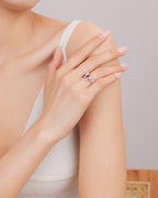 Silver Crimson Wings Butterfly Ring