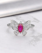 Silver Crimson Wings Butterfly Ring