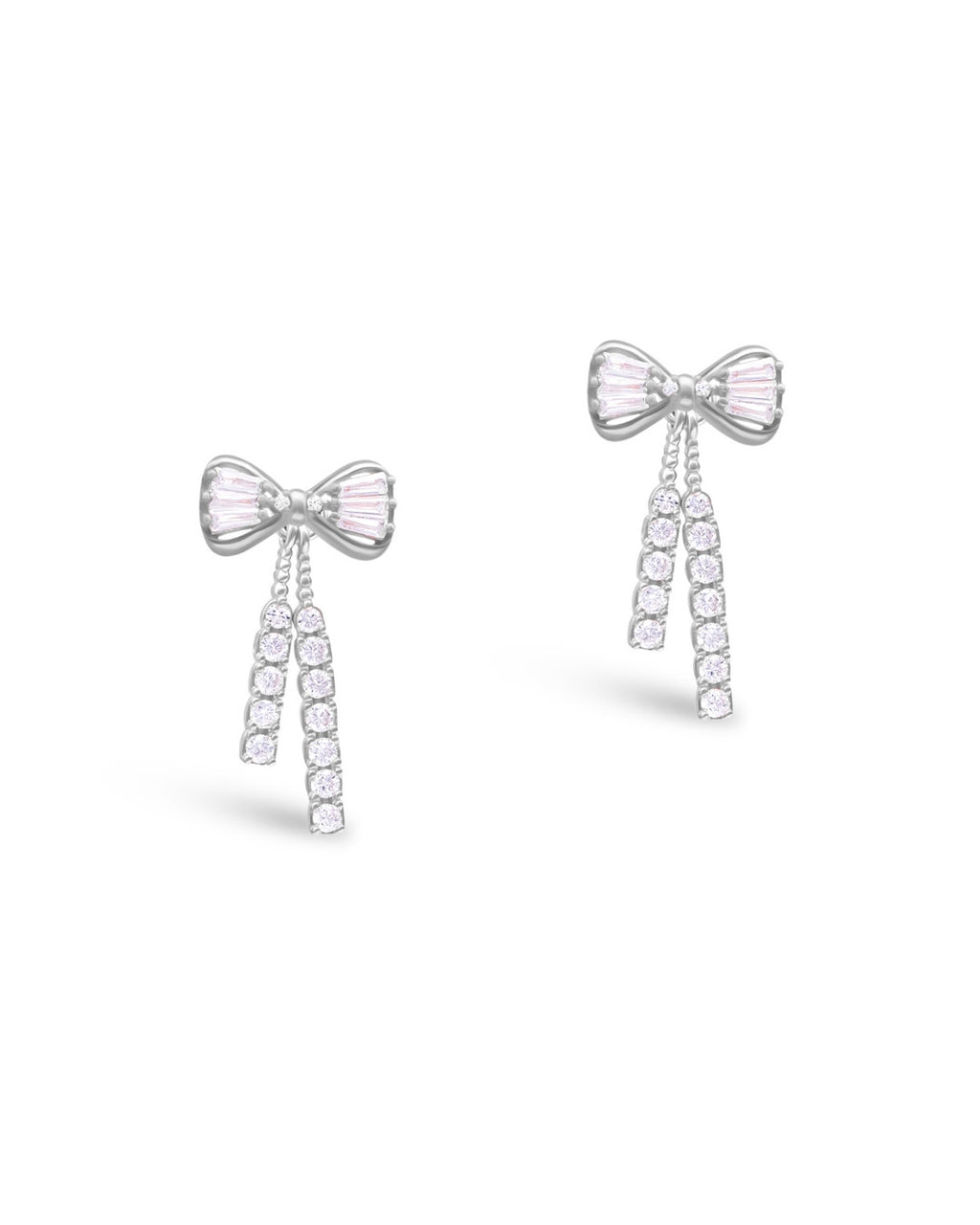 Silver Crystal Bow Cascade Earrings