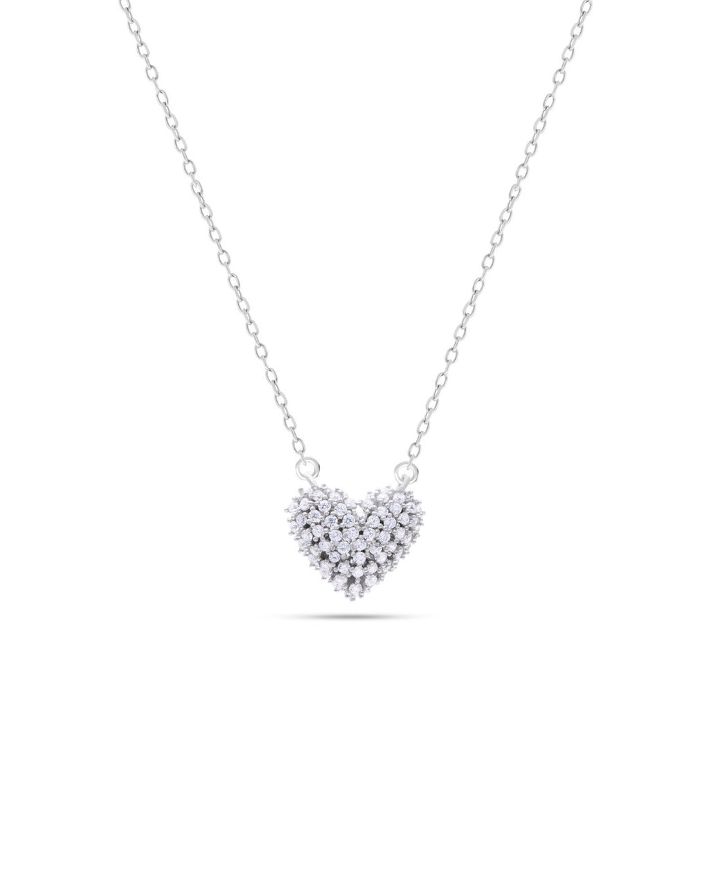Silver Diamond Cluster Heart Pendant Necklace