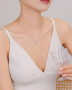 Silver Diamond Cluster Heart Pendant Necklace