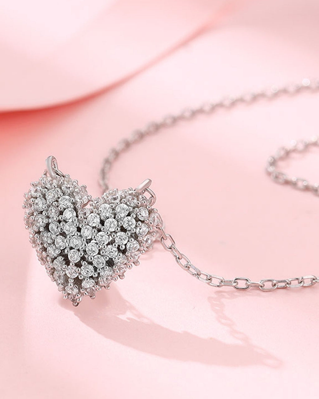 Silver Diamond Cluster Heart Pendant Necklace