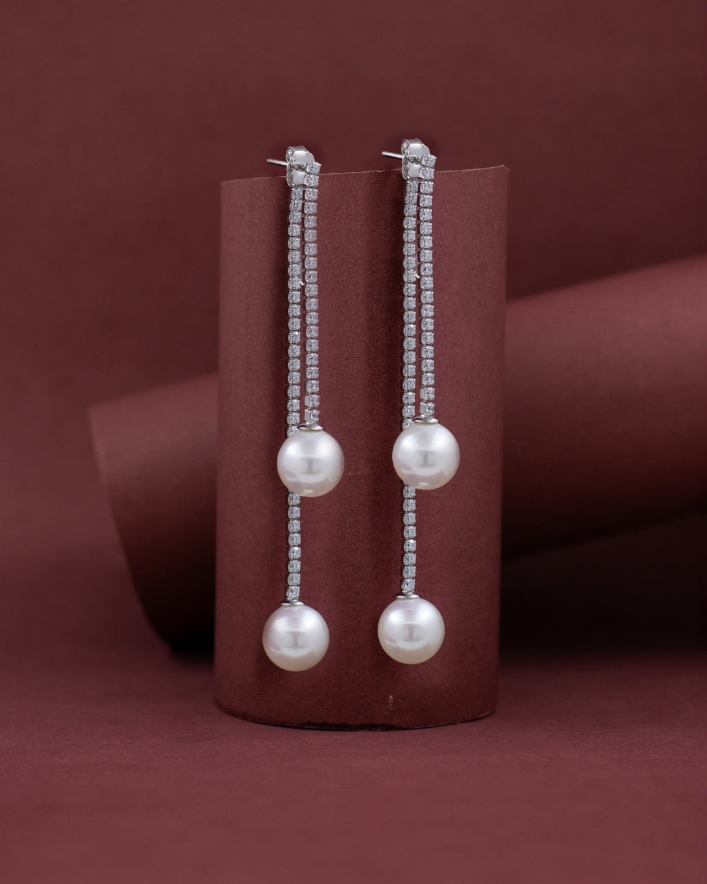 Silver Elegant Cascade Pearl Drop Earrings