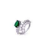 Silver Emerald Cascade Statement Ring