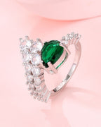 Silver Emerald Cascade Statement Ring