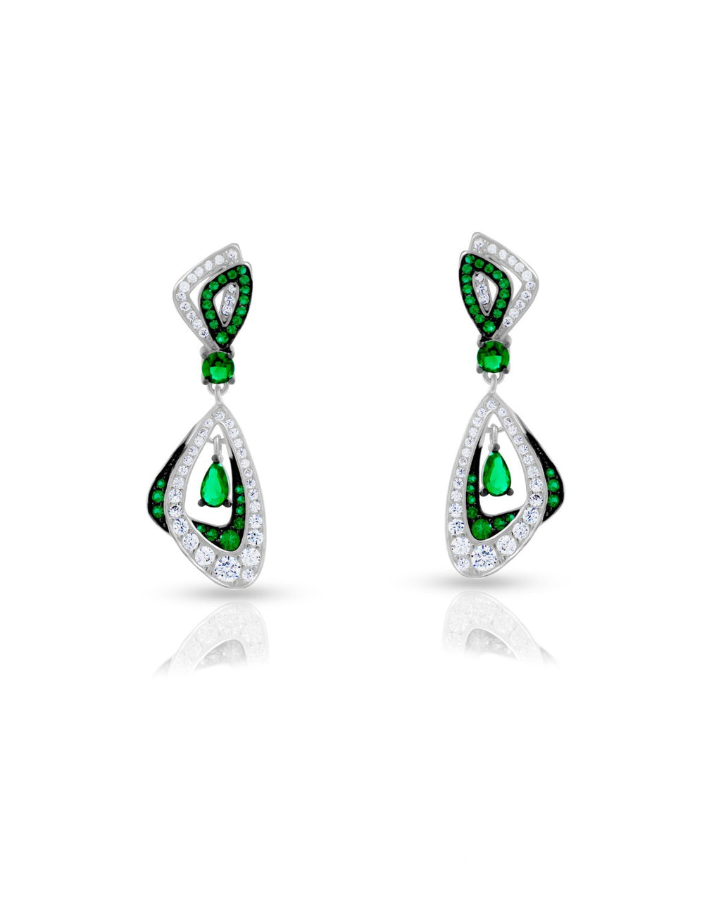 Silver Emerald Mirage Drop Earrings