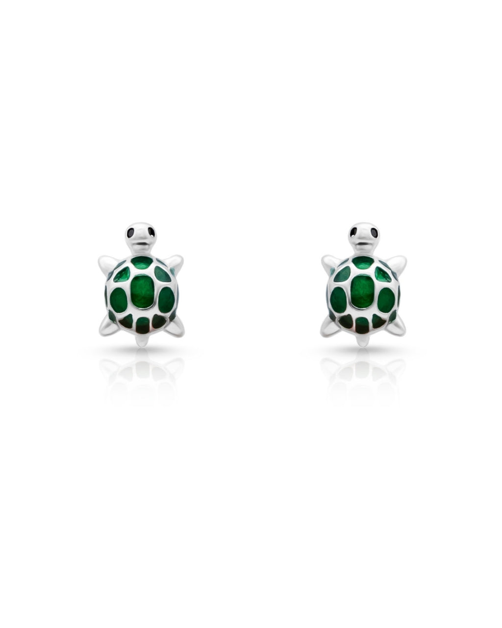 Silver Emerald Turtle Stud Earrings