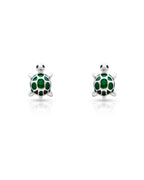 Silver Emerald Turtle Stud Earrings