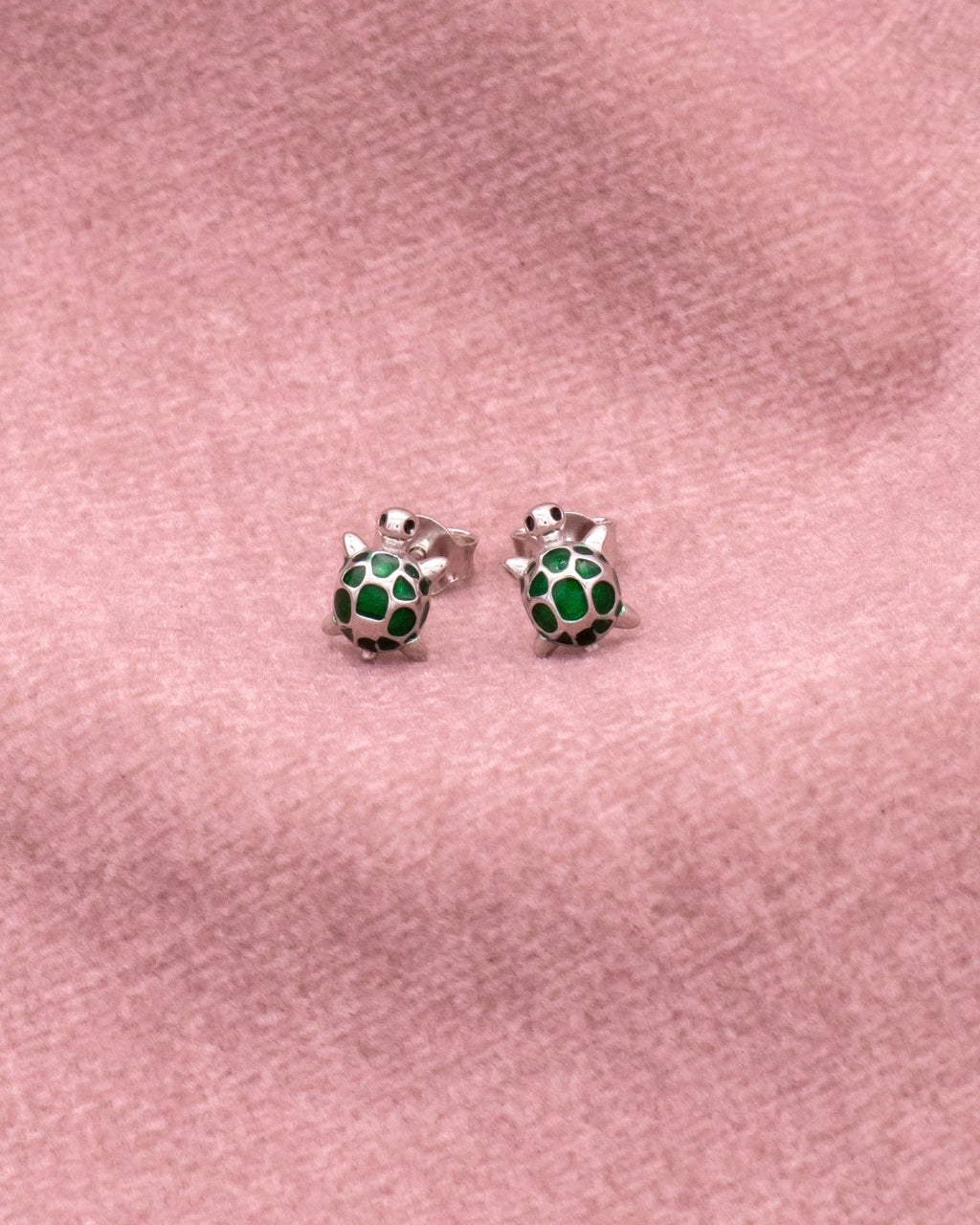Silver Emerald Turtle Stud Earrings