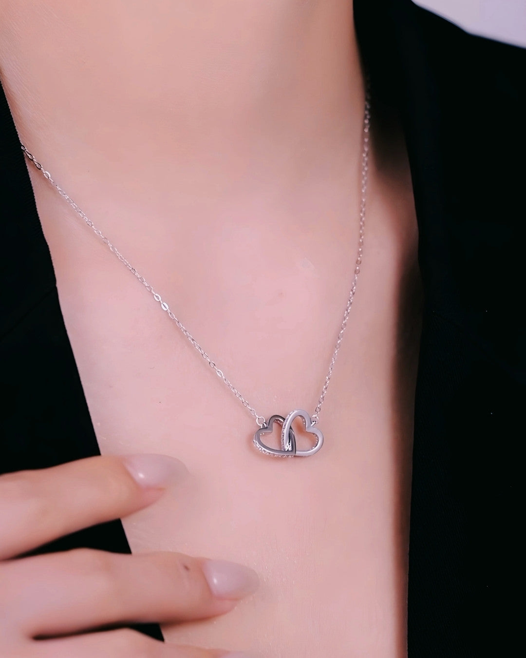 Silver Entwined Hearts Love Pendant Necklace