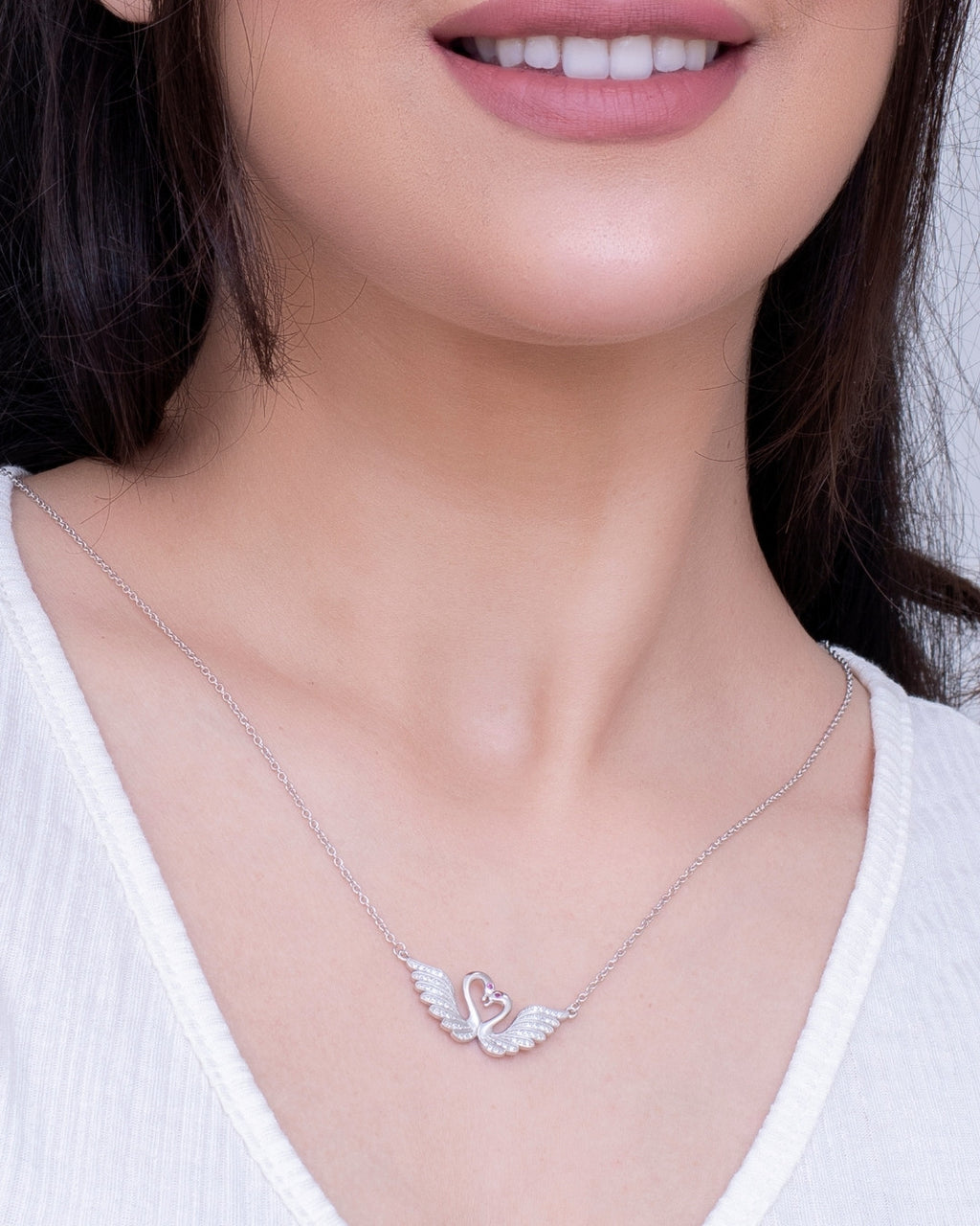 Silver Eternal Love Swans Pendant Necklace