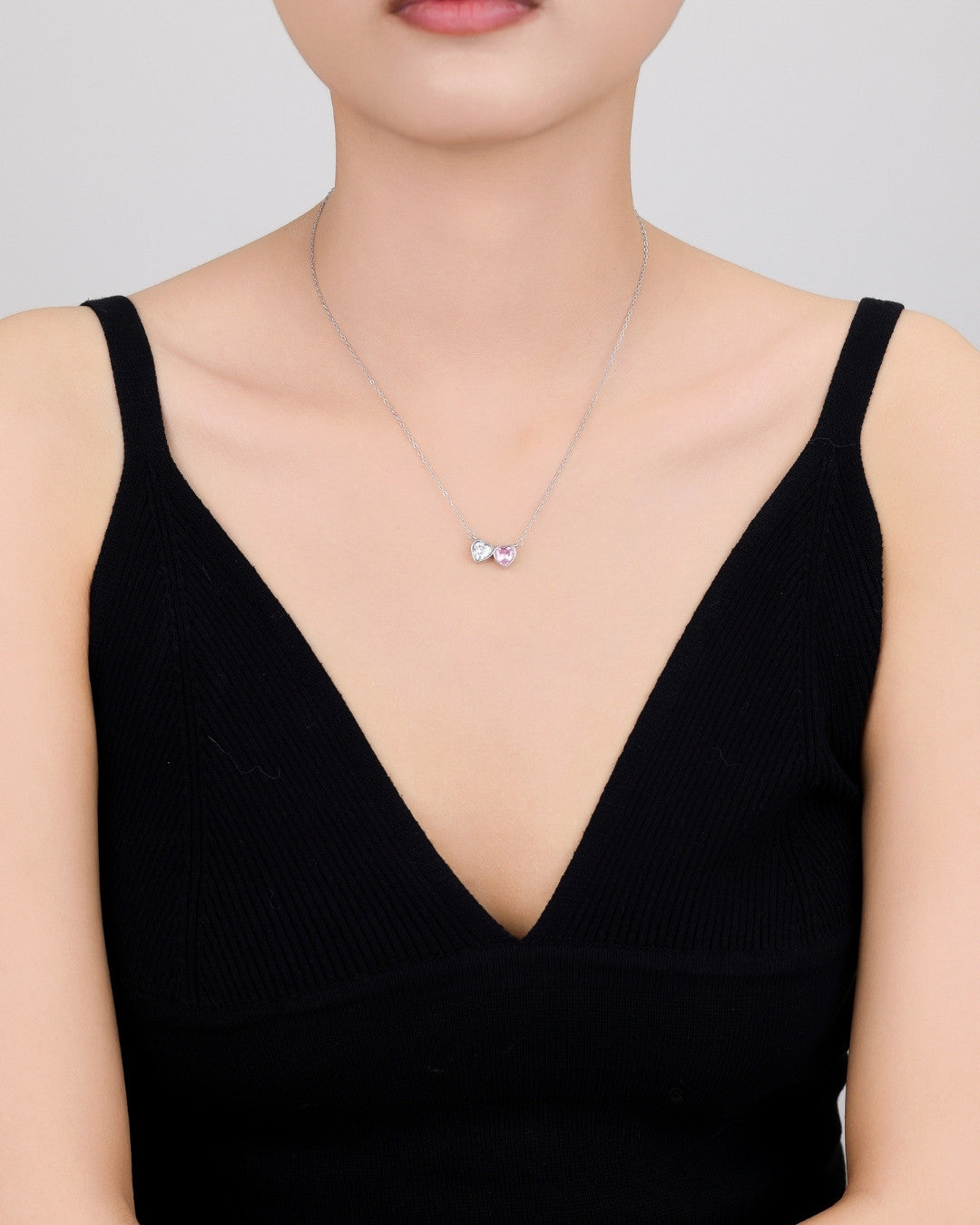 Silver Eternal Love Twin Heart Pendant Necklace