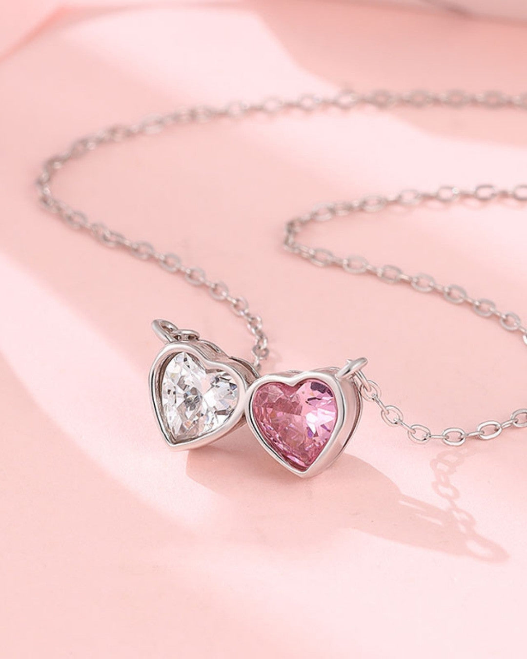 Silver Eternal Love Twin Heart Pendant Necklace