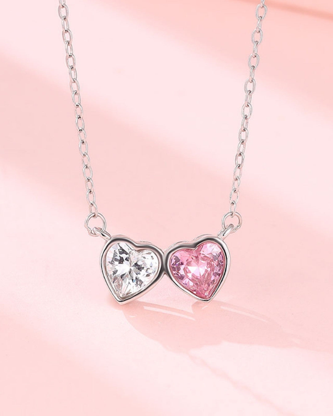 Silver Eternal Love Twin Heart Pendant Necklace