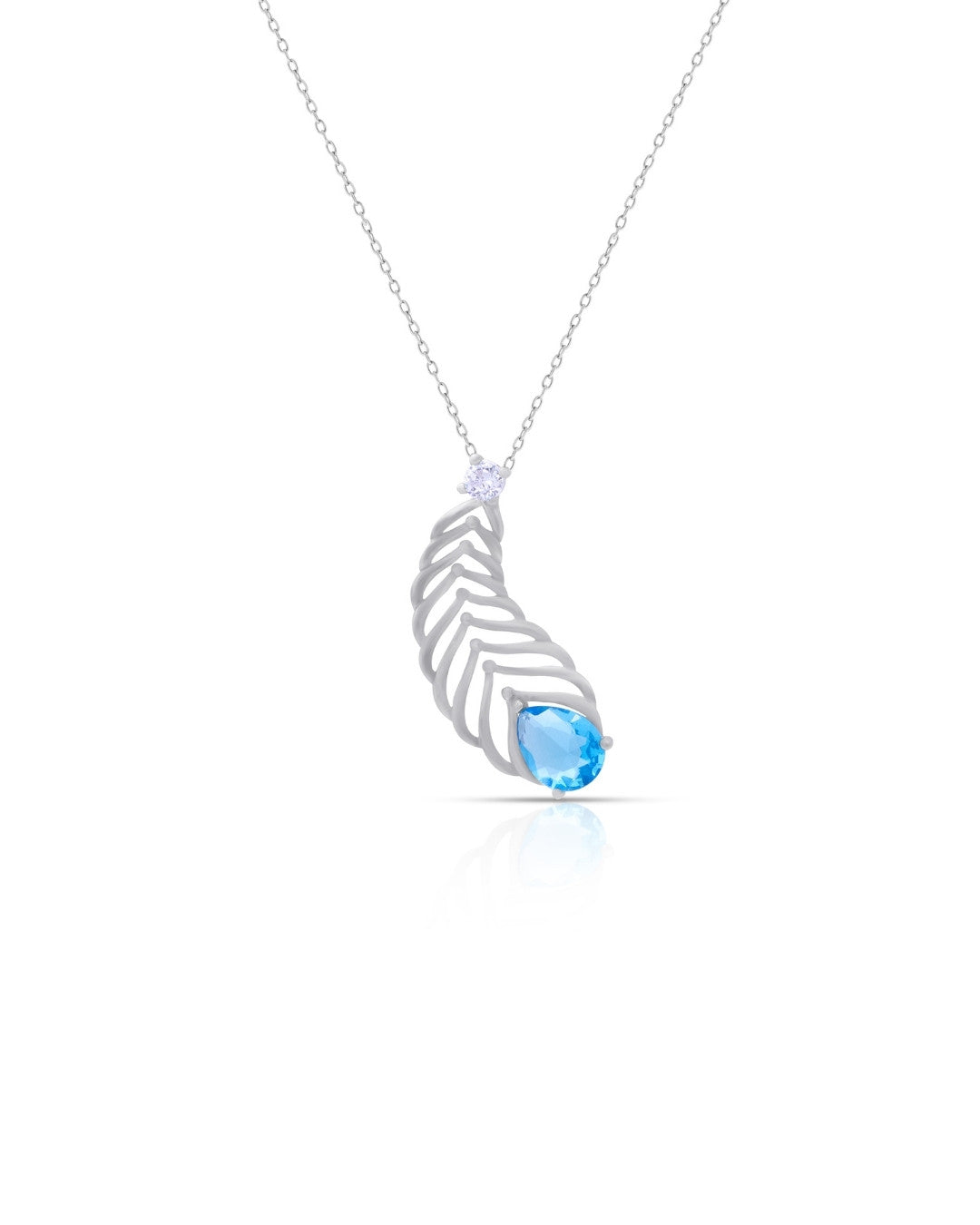 Silver Feathered Ocean Blue Pendant Necklace