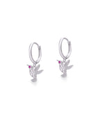 Silver Fluttering Grace Hummingbird Hoop Earrings