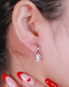 Silver Fluttering Grace Hummingbird Hoop Earrings