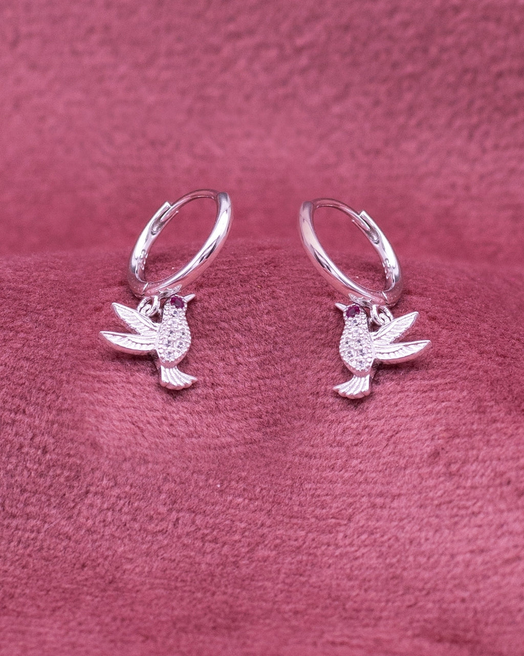 Silver Fluttering Grace Hummingbird Hoop Earrings