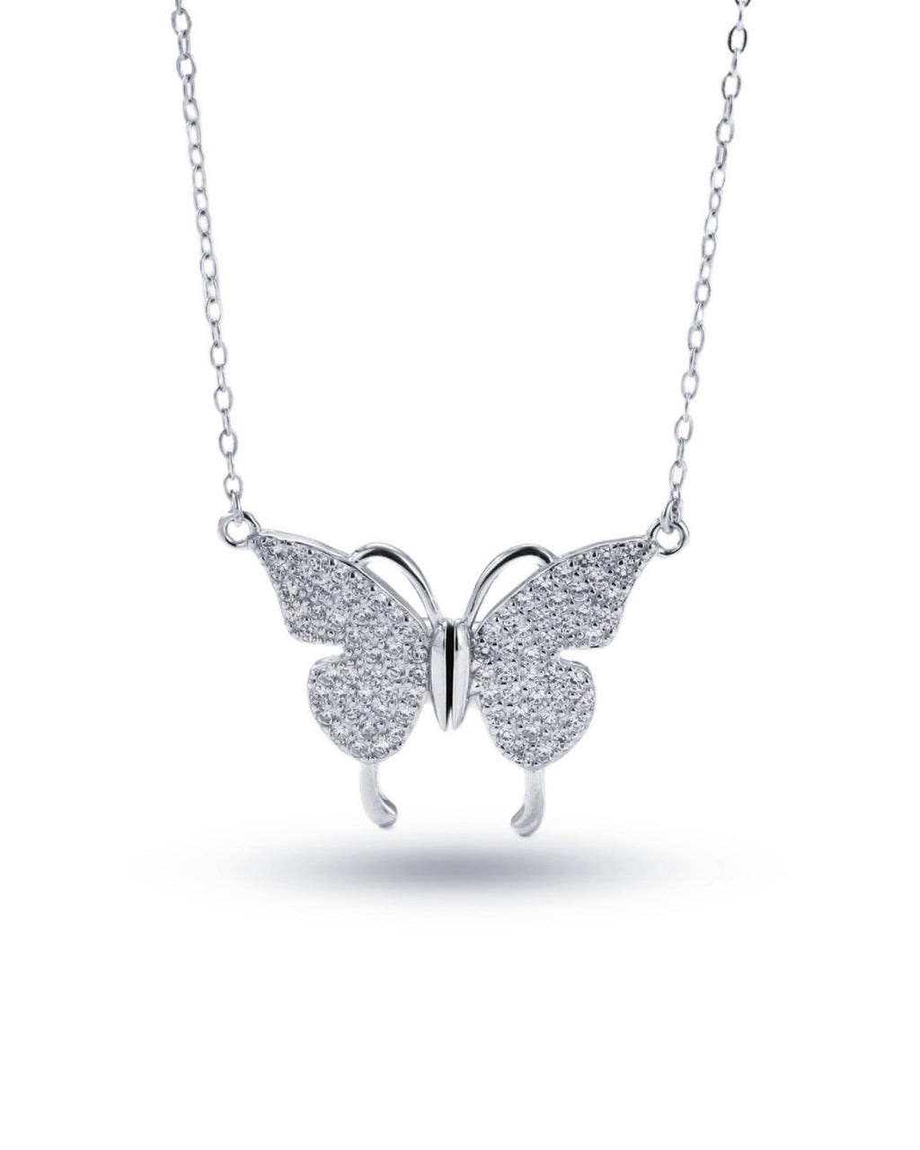 Silver Glittering Wings Butterfly Pendant Necklace