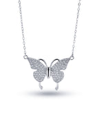 Silver Glittering Wings Butterfly Pendant Necklace