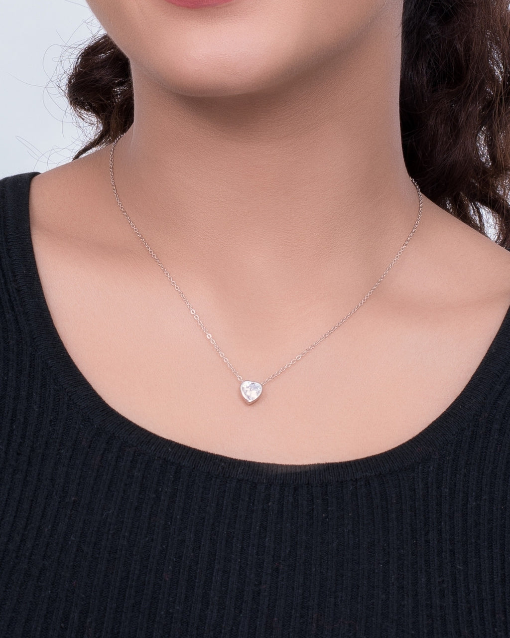 Silver Glowing Heart Solitaire Pendant Necklace