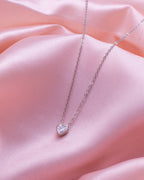 Silver Glowing Heart Solitaire Pendant Necklace