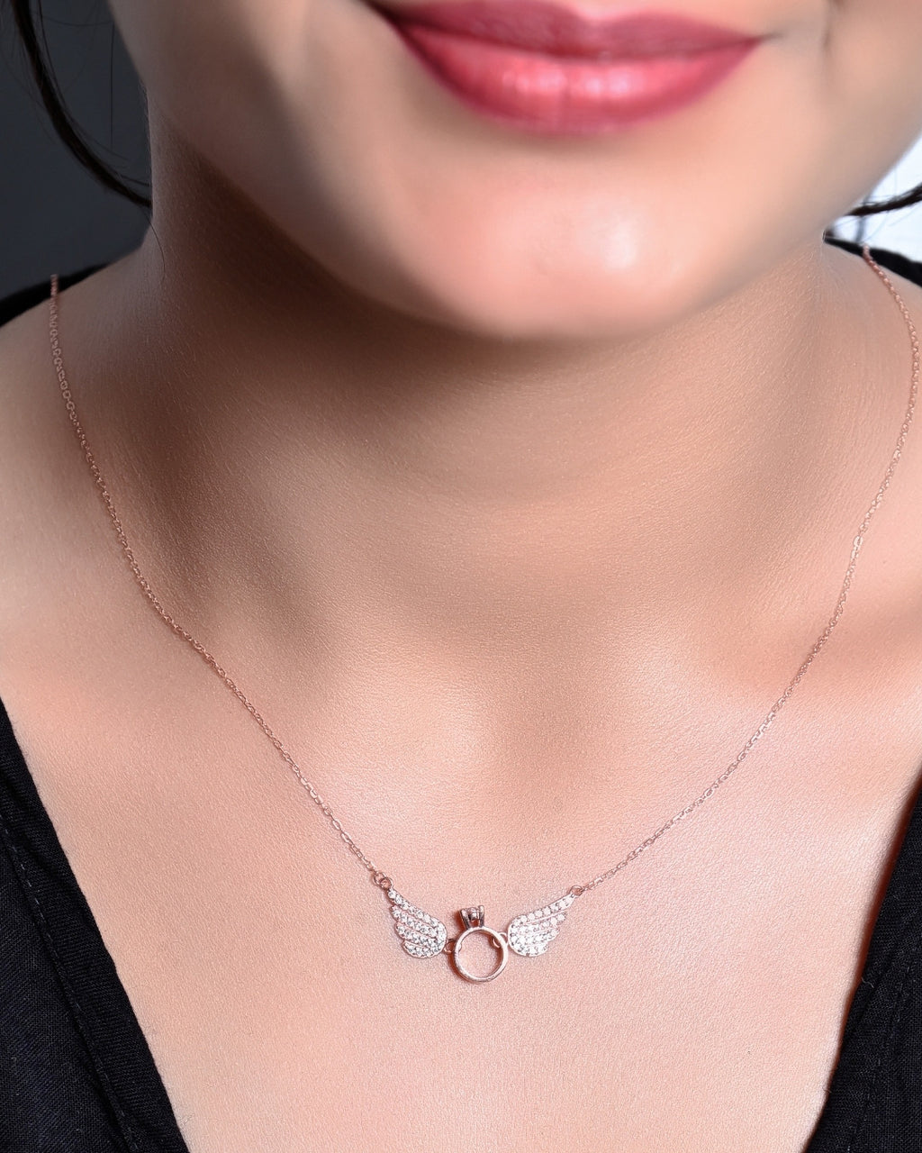 Silver Golden Angel Engagement Pendant Necklace