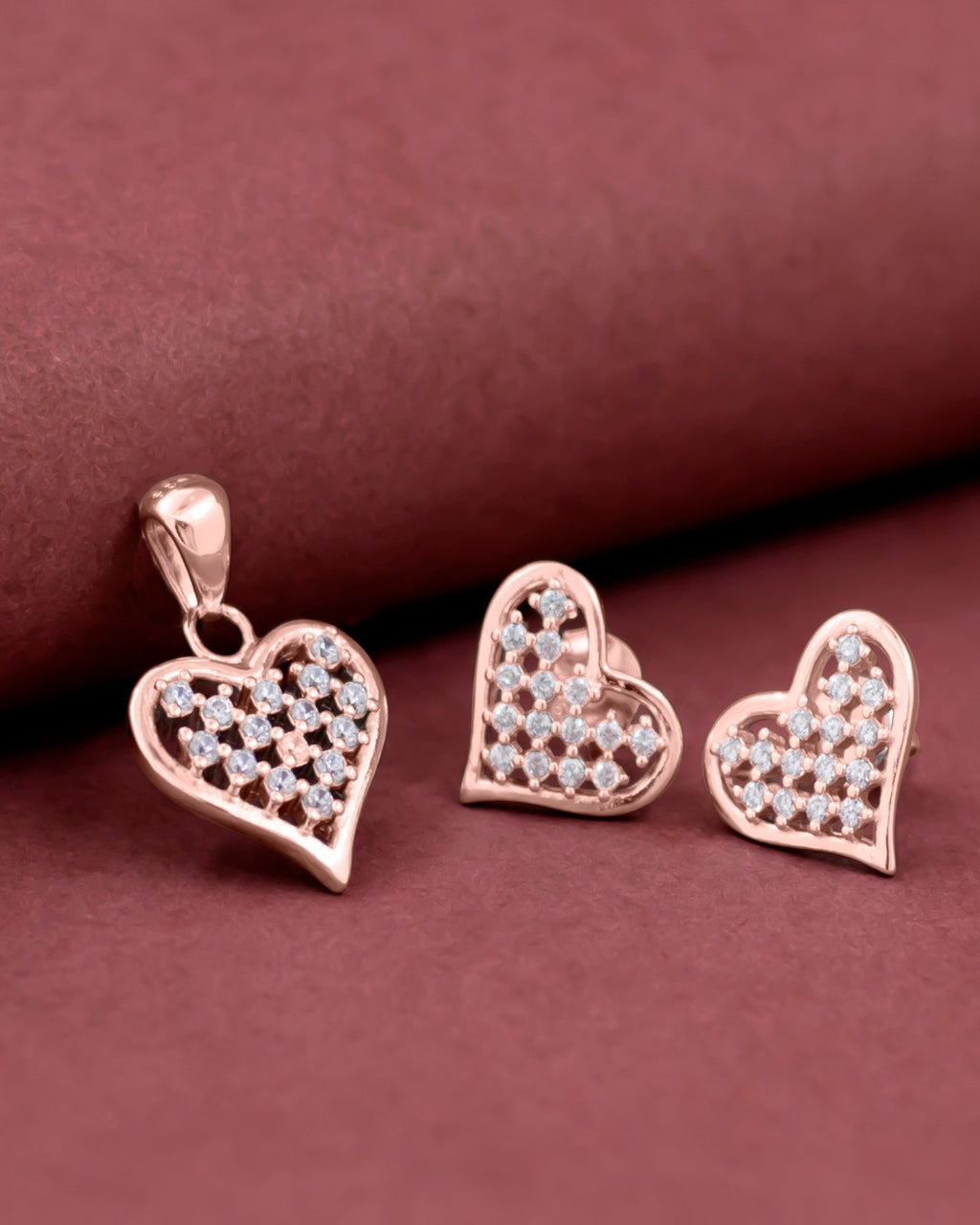 Silver Golden Glow Heart Pendant & Earrings Set