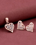 Silver Golden Glow Heart Pendant & Earrings Set