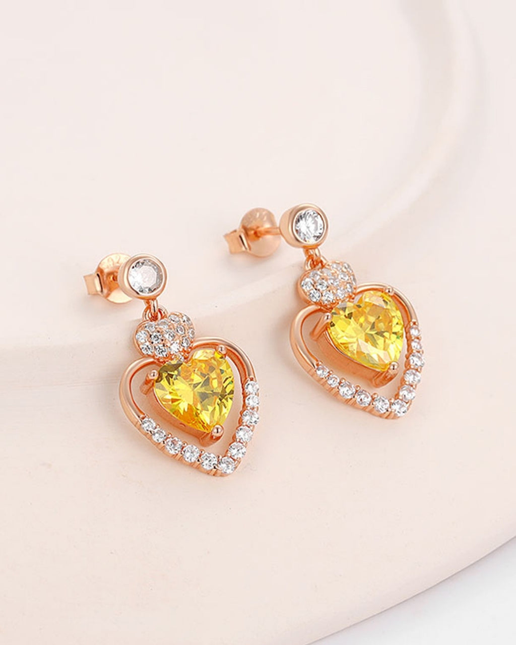 Silver Golden Radiance Heart Earrings